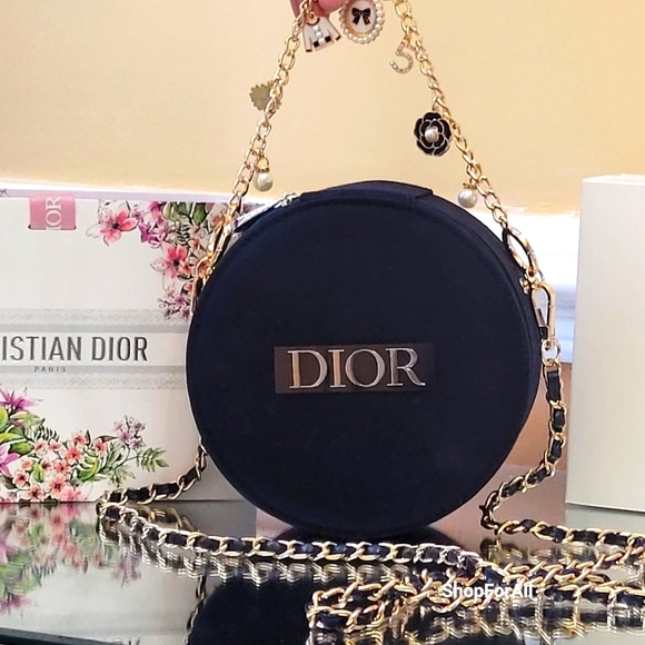 Dior Handbags - 💥💥 Dior Vanity Pouch Makeup Case with inner mirror Black circular 15×7c